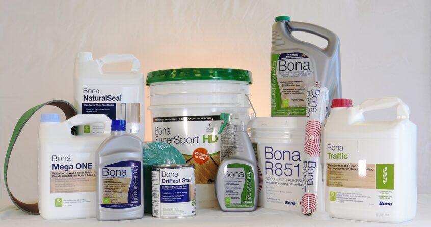 An array of Bona products used for maintaining your wood floor